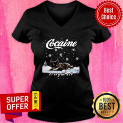 Cocaine Cat Funny Everywhere Snowny Christmas V-neck
