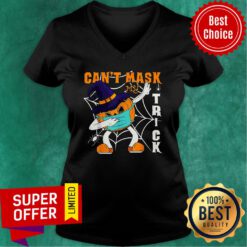 Dabbing Pumpkin Wearing Face Mask Halloween Can't Mask Trick V-neck