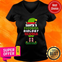Elf Santas Favorite Biology Teacher Christmas V-neck