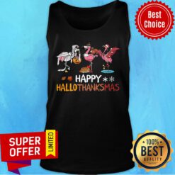 Flamingos Pumpkin Happy Hallothanksmas Tank Top