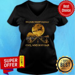 On A Dark Desert highway Dachshund Cool Wind In My Hair Halloween V-neck