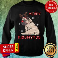 Pug Dog Reindeer Merry Kissmyass Christmas Sweatshirt