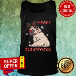 Pug Dog Reindeer Merry Kissmyass Christmas Tank Top