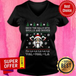 Viking Santa Deck The Halls With Skulls And Bodies Fa-la-la-la-la Val-hal-la Christmas V-neck