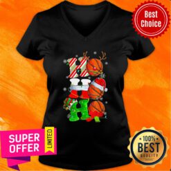 Basketball Merry Xmas Ho Ho Ho Light Led V-neck