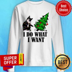 I Do What I Want Cat Christmas Tree Light Sweatshirt
