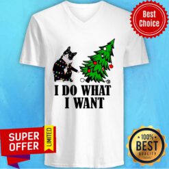 I Do What I Want Cat Christmas Tree Light V-neck