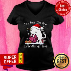 It's Fine I'm Fine Everything's Fine Cat Roll Christmas V-neck