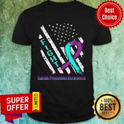 Suicide Prevention Awareness American Flag Teal And Purple Ribbon Fight Shirt
