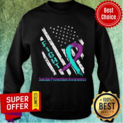 Suicide Prevention Awareness American Flag Teal And Purple Ribbon Fight Sweatshirt