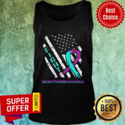 Suicide Prevention Awareness American Flag Teal And Purple Ribbon Fight Tank Top