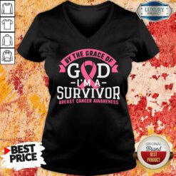 By The Grace Of God I'm A Survivor Breast Cancer Awareness V-neck