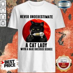 Never Underestimate A Cat Lady With A Hairdresser Degree Shirt