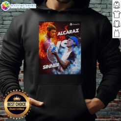 Awesome Carlos Alcaraz vs Jannik Sinner Tennis Fire vs Ice Graphic Hoodie featuring dynamic design and vibrant colors.