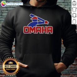 Alt Text: Retro college baseball hoodie featuring a funny Omaha design, perfect for fans and stylish casual wear.