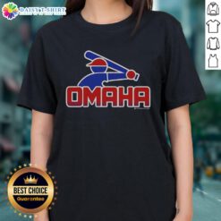 Funny Omaha retro college baseball ladies' tee featuring a playful design, perfect for fans and casual wear.