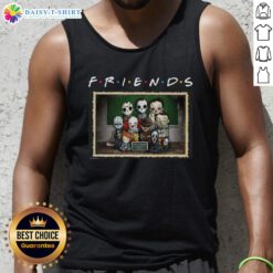 Good Horror Friends tank top featuring a mashup of iconic scary movie characters in a fun parody design.