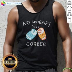 Good No Worries Cobber LKC Cans Tank Top featuring a vibrant design for casual summer wear, perfect for outdoor activities.