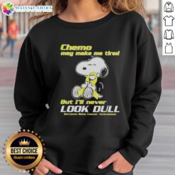 Snoopy sweatshirt for bone cancer awareness featuring a vibrant design, promoting positivity during chemo treatment.