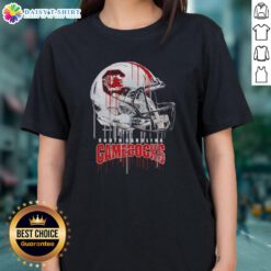 Hot South Carolina Gamecocks dripping football helmet ladies tee, perfect for fans showcasing team spirit and style.