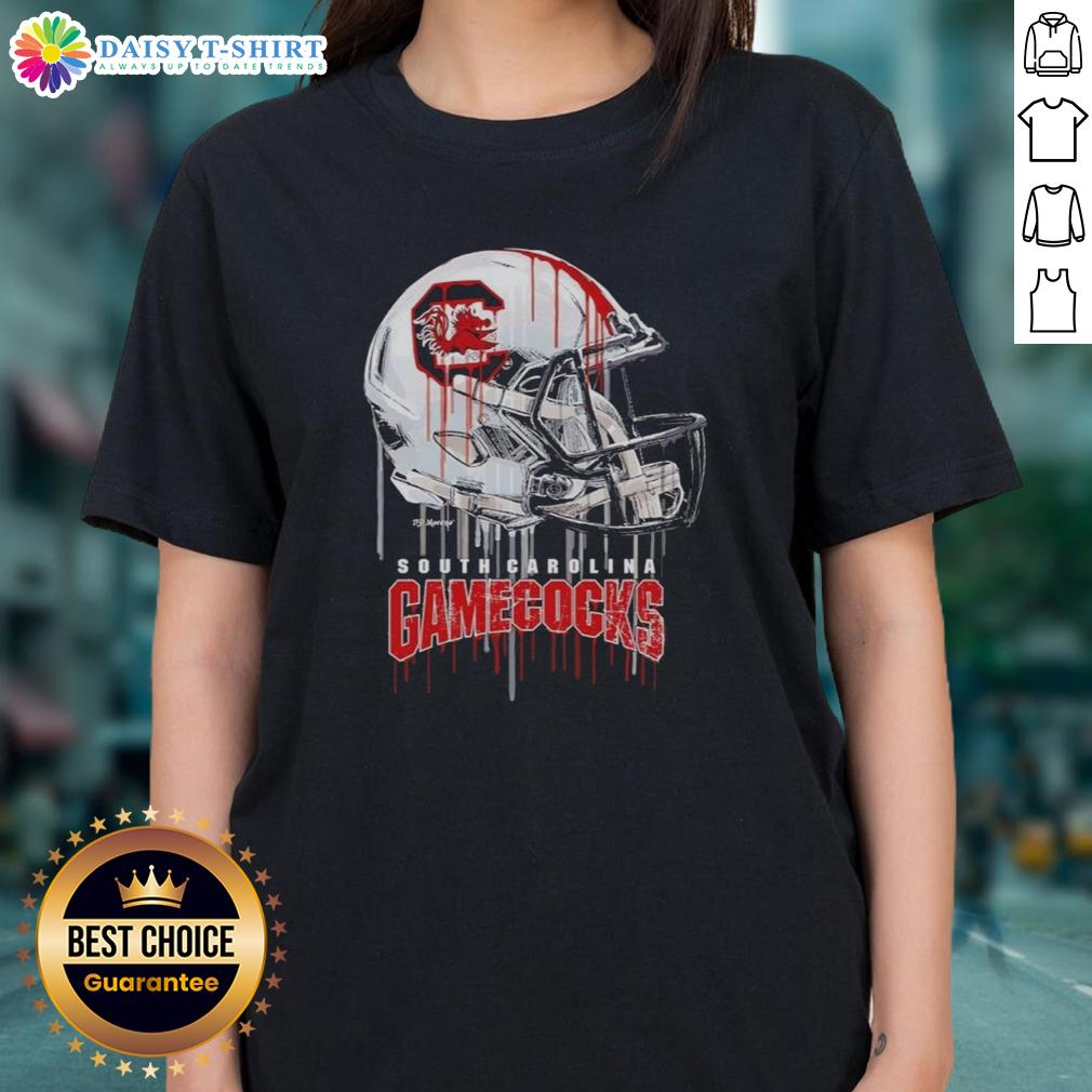 Hot South Carolina Gamecocks dripping football helmet ladies tee, perfect for fans showcasing team spirit and style.