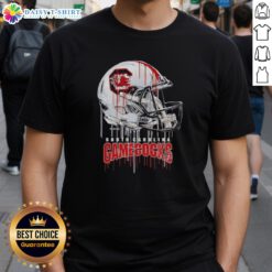 Alt Text: Hot South Carolina Gamecocks dripping football helmet t-shirt design featuring bold colors and dynamic graphics.