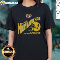 Appalachian State Mountaineers football ladies tee featuring Dukes Mayo Classic 2025 helmet design, perfect for fans.