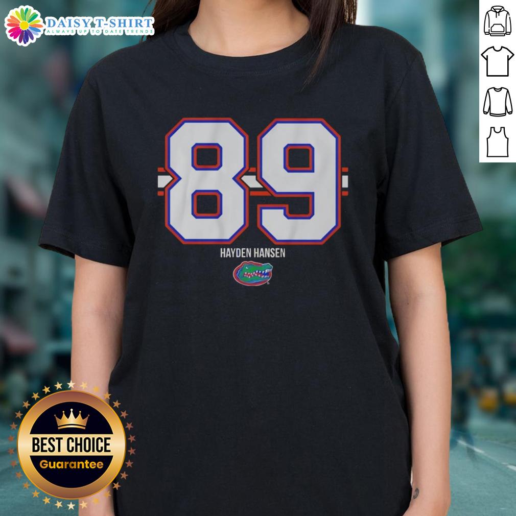 Nice Florida Gators football Hayden Hansen 89 stripe ladies tee, featuring team colors and stylish design.