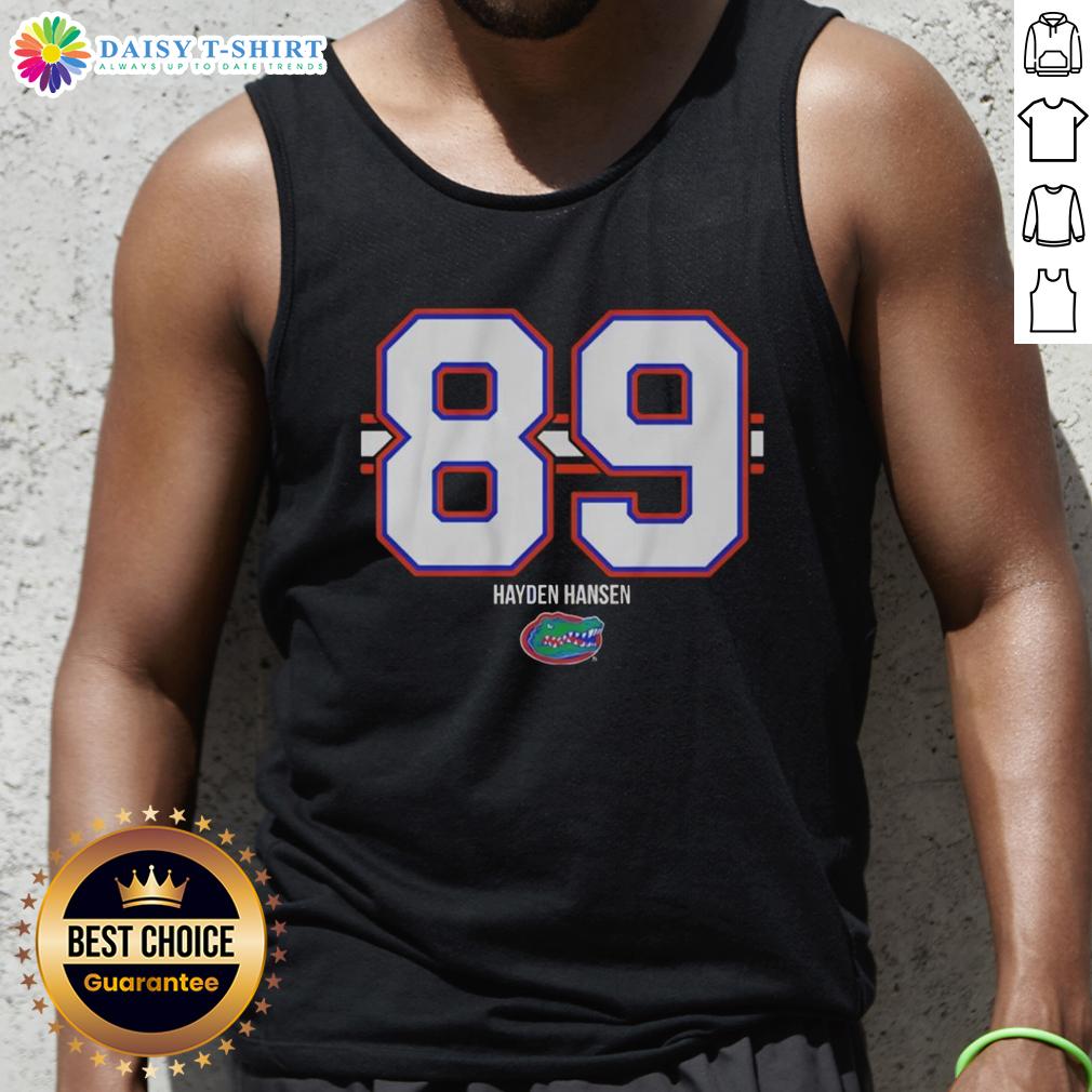 Alt Text: Hayden Hansen stripe tank top featuring Florida Gators football design, perfect for game day and fan apparel.