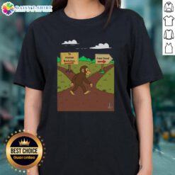 Nice Monkey The Primal Choice tee featuring human evolution vs free food design for ladies, perfect for casual wear.