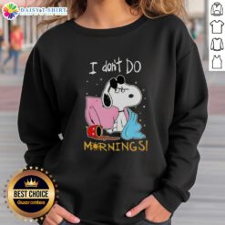 Cozy Nice Snoopy 'I Don't Do Mornings' sweatshirt featuring a playful Snoopy design, perfect for casual wear.