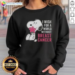 Nice Snoopy sweatshirt wishing for a world without breast cancer, featuring a colorful design and inspirational message.