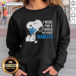 Cozy sweatshirt featuring Snoopy, promoting a world without diabetes, perfect for raising awareness and spreading positivity.
