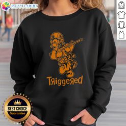 Nice Triggered Tiger Soldier parody cartoon sweatshirt featuring a bold graphic design in vibrant colors.