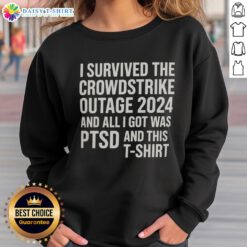 Official I Survived The Crowdstrike Outage 2024 sweatshirt design featuring bold text and a stylish graphic.