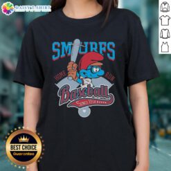 Alt Text: Official Smurf Baseball Home Run Since 1958 Ladies Tee featuring vibrant graphics and comfortable fit for fans.