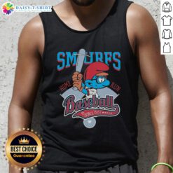 Official Smurf Baseball Home Run Since 1958 tank top featuring vibrant graphics and playful design for fans.
