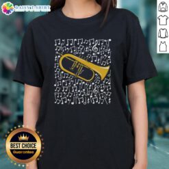 Alt Text: Original Flugelhorn with musical notes, showcasing a brass musician, perfect for ladies' tee designs.