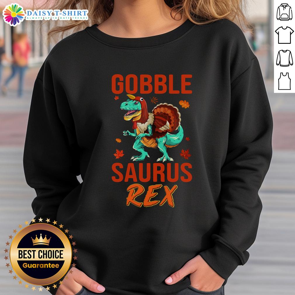 Original Gobble Saurus Rex Thanksgiving Sweatshirt featuring a playful dinosaur design, perfect for holiday festivities.