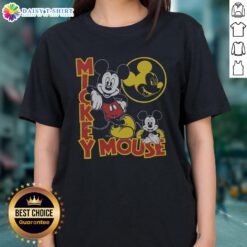 Original Mickey Mouse poses on a stylish ladies tee, perfect for Disney fans looking to showcase their love for classic characters.