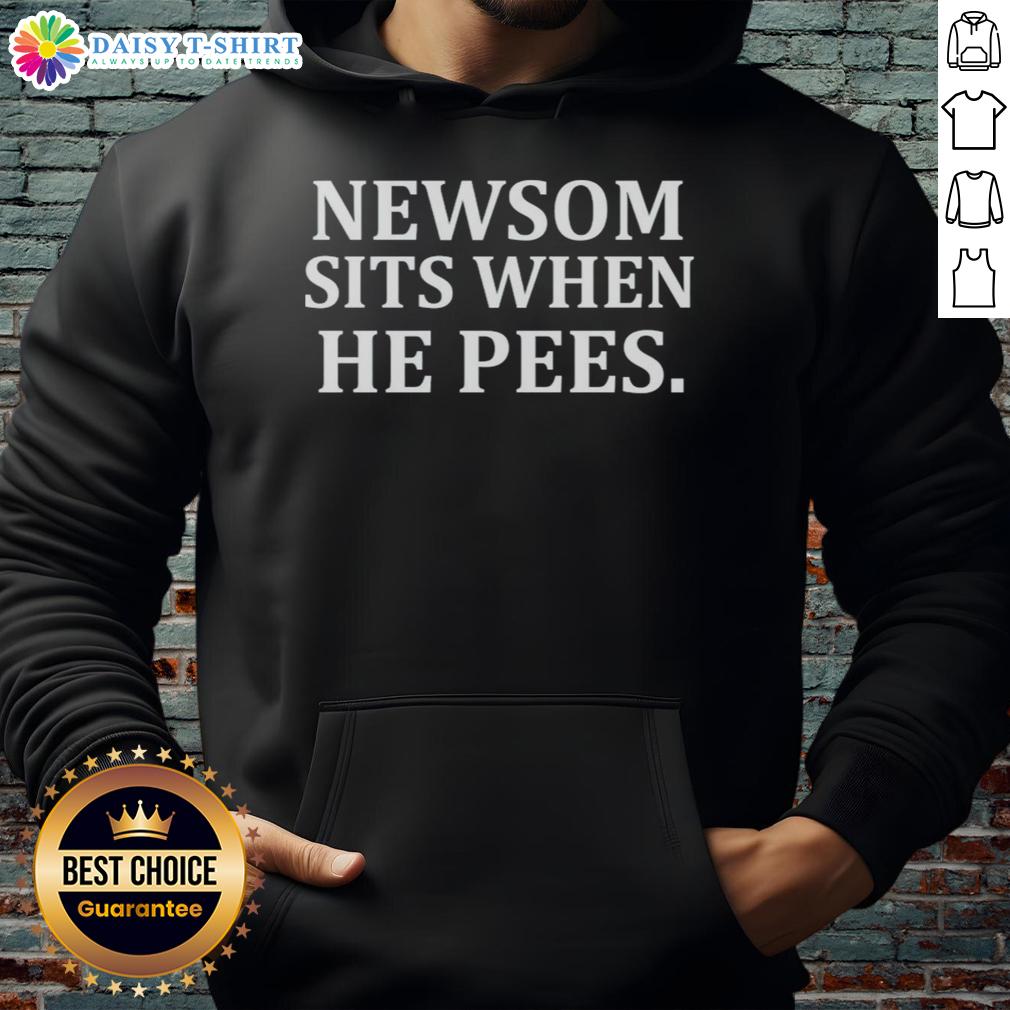 Alt Text: Original Newsom Sits When He Pees Hoodie - Stylish and humorous apparel for fans of political satire and casual wear.