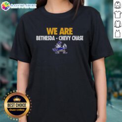 Alt Text: Original We Are Bethesda Chevy Chase mascot ladies tee featuring a vibrant design and comfortable fit for stylish fans.
