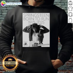Alt Text: Premium Bruce Springsteen Born To Run 50th Anniversary Poster on a stylish hoodie, celebrating music history.