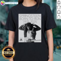 Premium Bruce Springsteen Born to Run 50th Anniversary Poster Ladies Tee featuring iconic album art and vibrant colors.