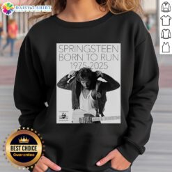 Alt Text: Premium Bruce Springsteen Born to Run 50th Anniversary poster sweatshirt featuring iconic album artwork and vibrant colors.