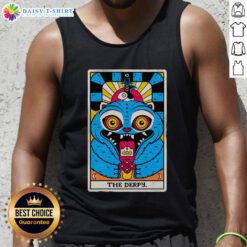 Premium Derpy Tiger X KPop Demon Hunters tarot card tank top featuring unique artwork and vibrant colors, perfect for fans.