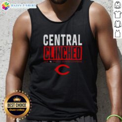 2025 Cincinnati Reds playoffs clinched NL Central Division champions tank top featuring team colors and logo.