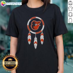 Top Native American Indians X Baltimore Orioles baseball ladies tee featuring vibrant team colors and stylish design.