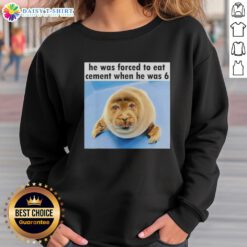 Funny sweatshirt featuring a silly seal with a humorous story about eating cement at age 6. Perfect for animal lovers!