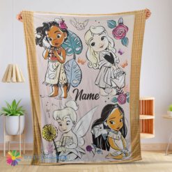 Awesome Disney Chibi Moana Alice Tinker Bell Pocahontas  Blanket Fleece Customized Blanket